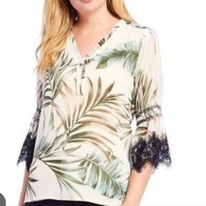 Karl Lagerdeld Palm Leaf Pattern Blouse Size Large